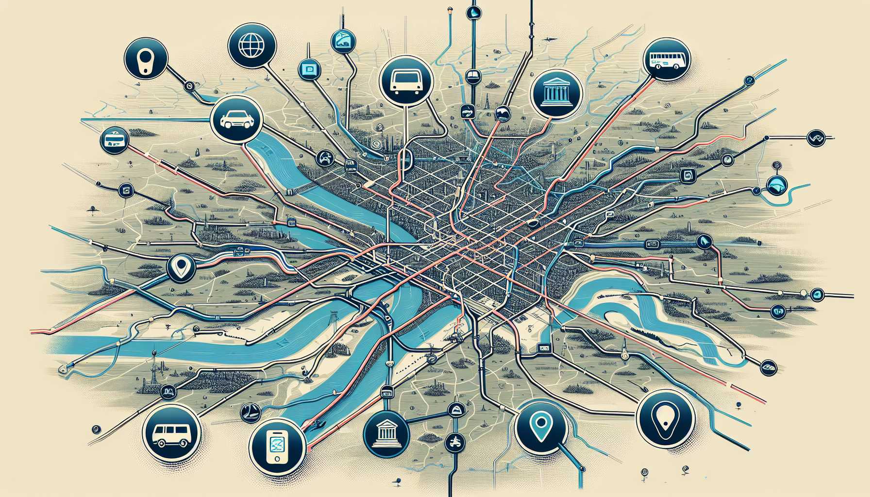 a map of the Chuvash Republic with a network of smart transportation apps