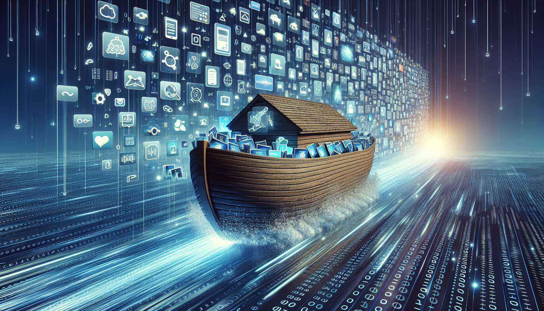 A digital ark carrying data from one platform to another symbolizing user migration