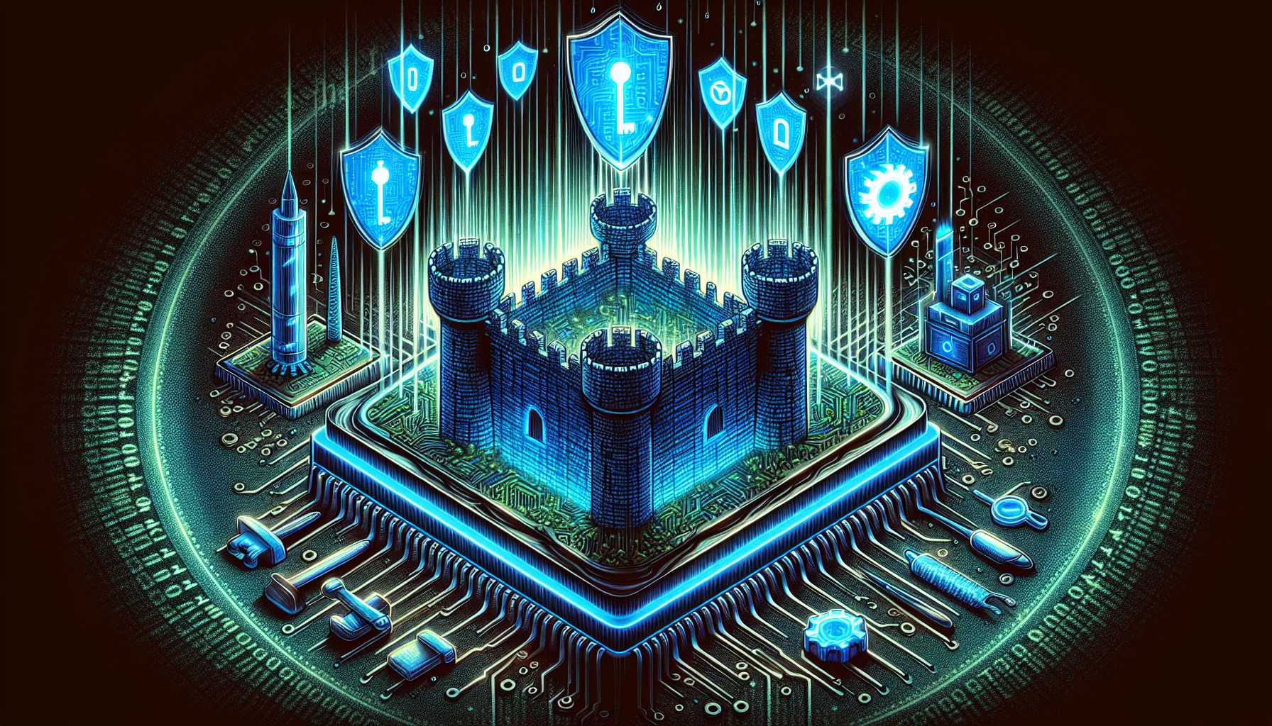 Conceptual illustration of a digital fortress symbolizing secure productivity tools