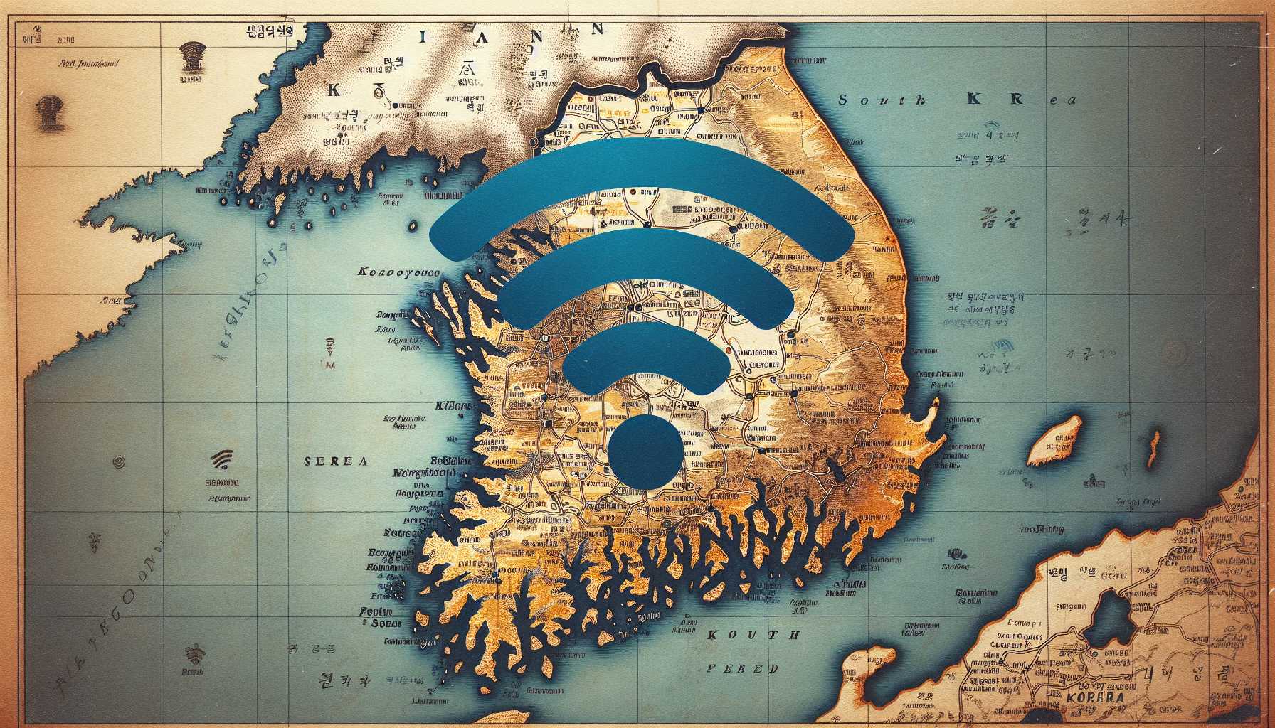 a map of South Korea with a wifi symbol in the center