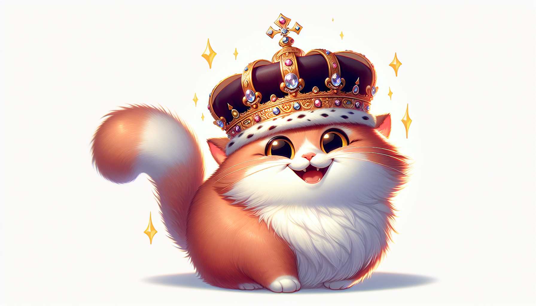 a happy cat wearing a crown