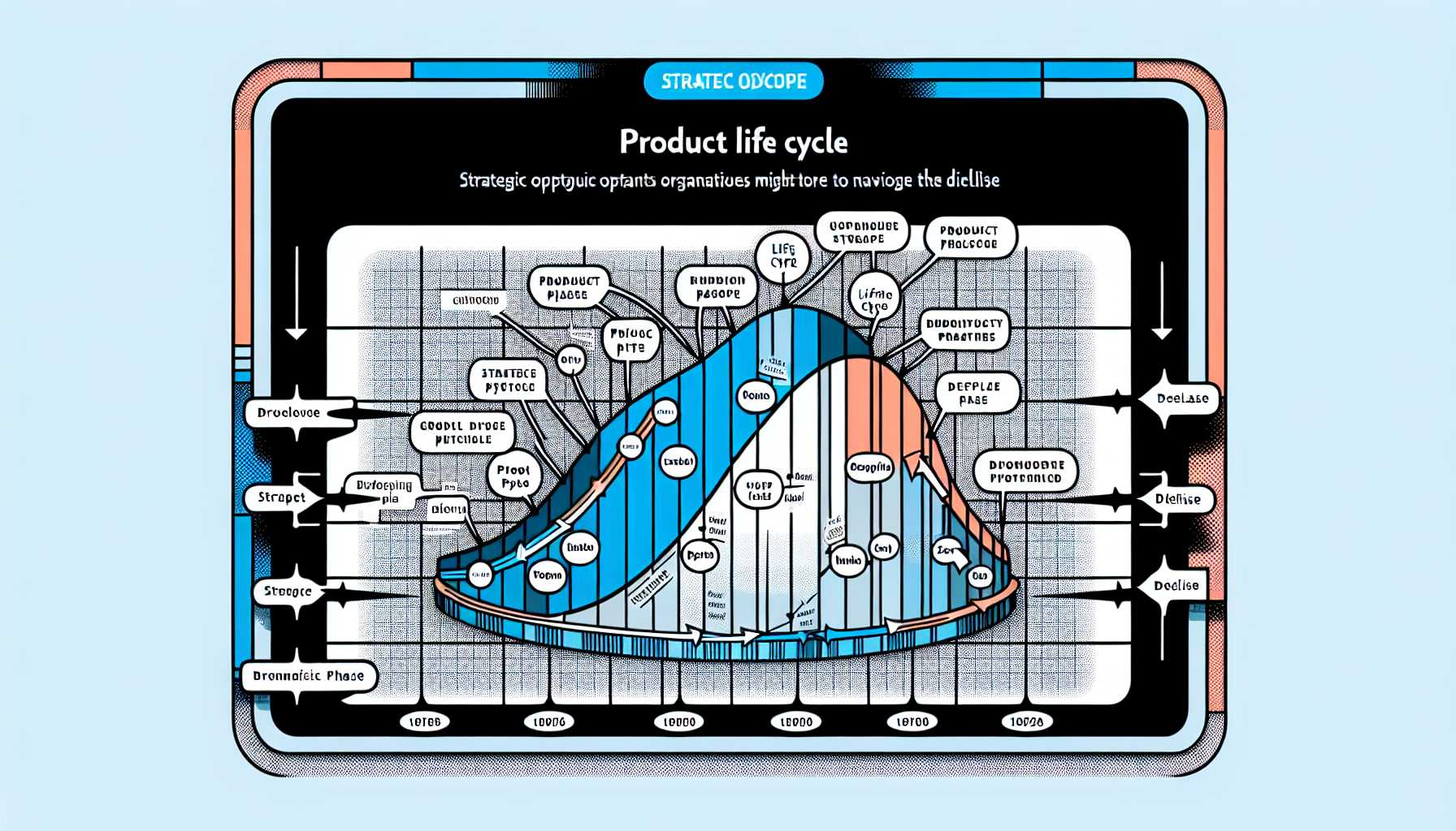 a product life cycle graph showing decline with strategic pathways branching off