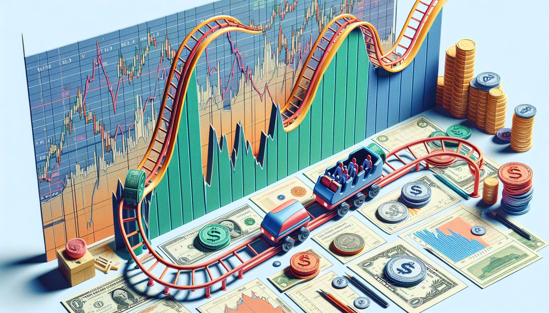 rollercoaster with stock market theme plunging and rising