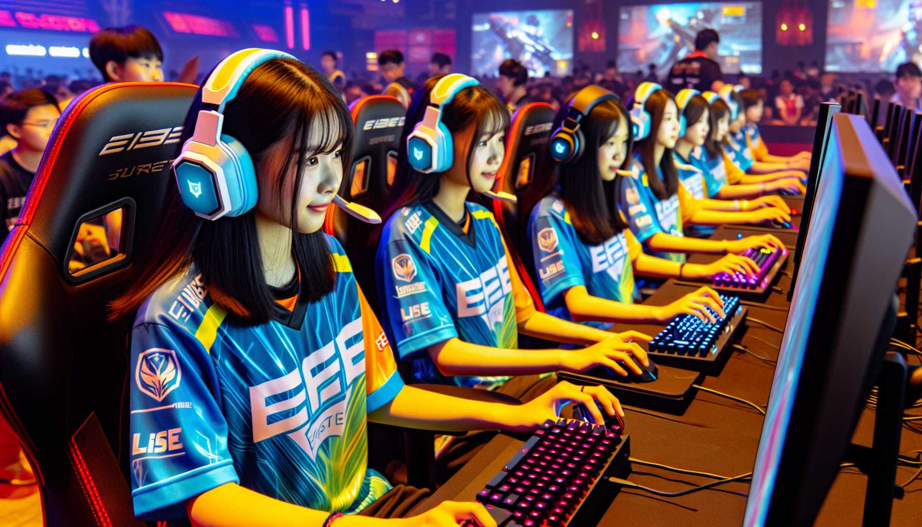 middle school students wearing esports jerseys while gaming