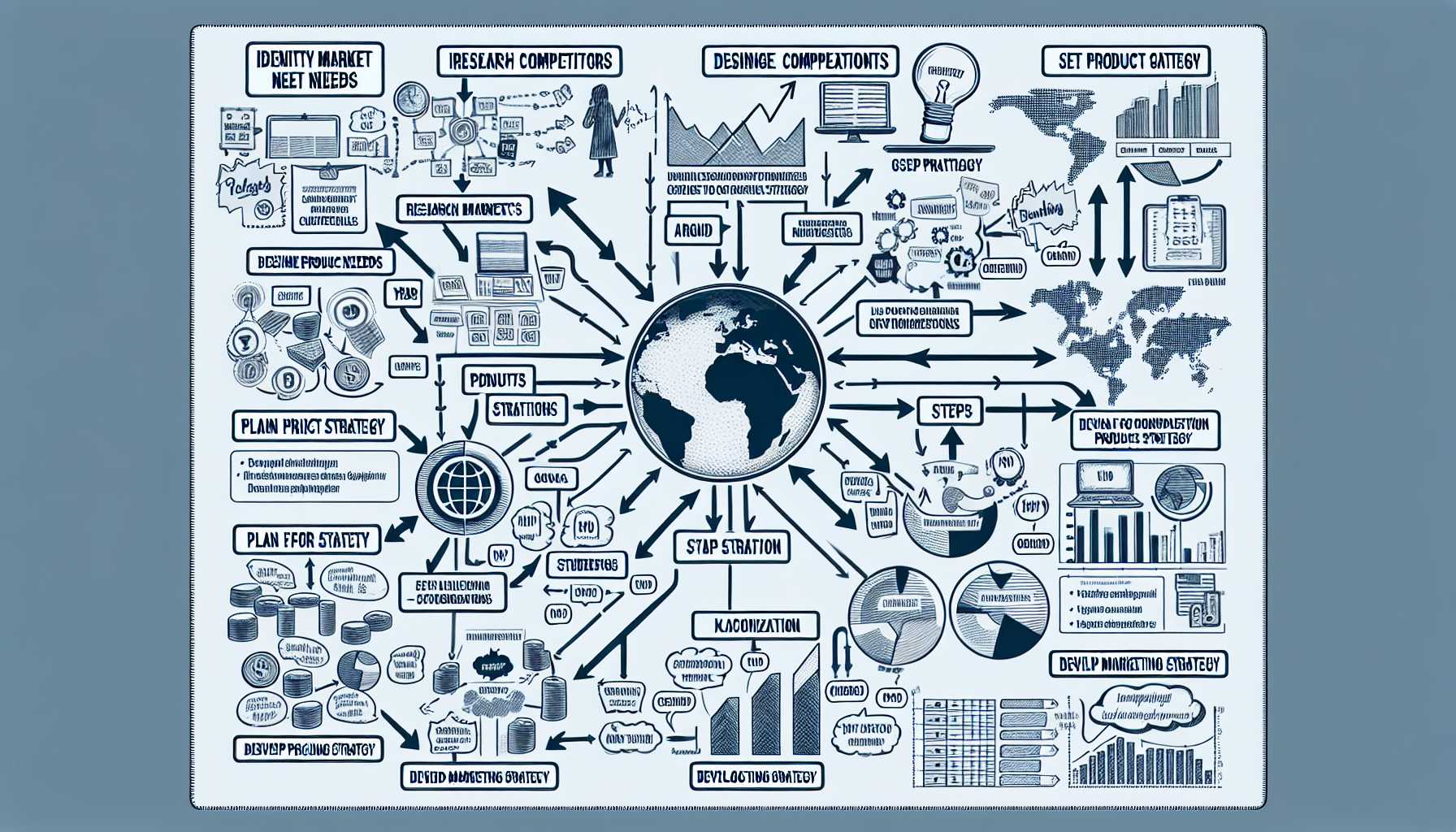 Flowchart showing steps and considerations in developing a global product strategy