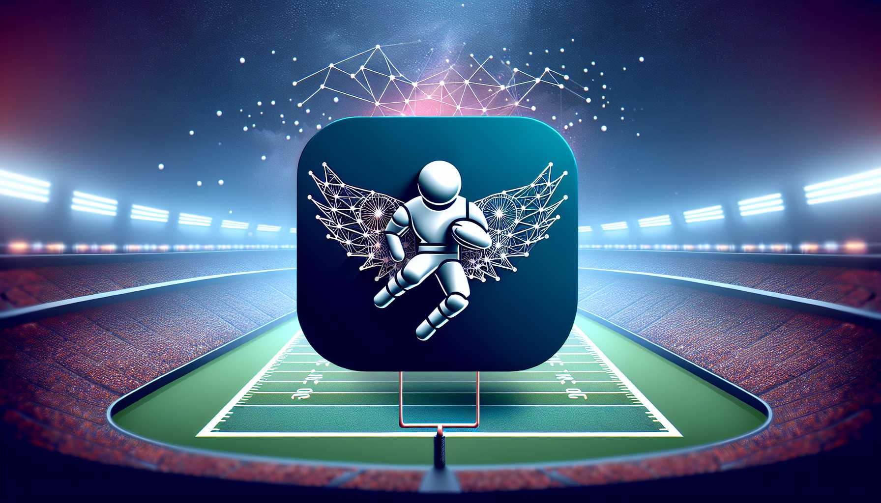 AI app icon soaring higher with a super bowl themed background