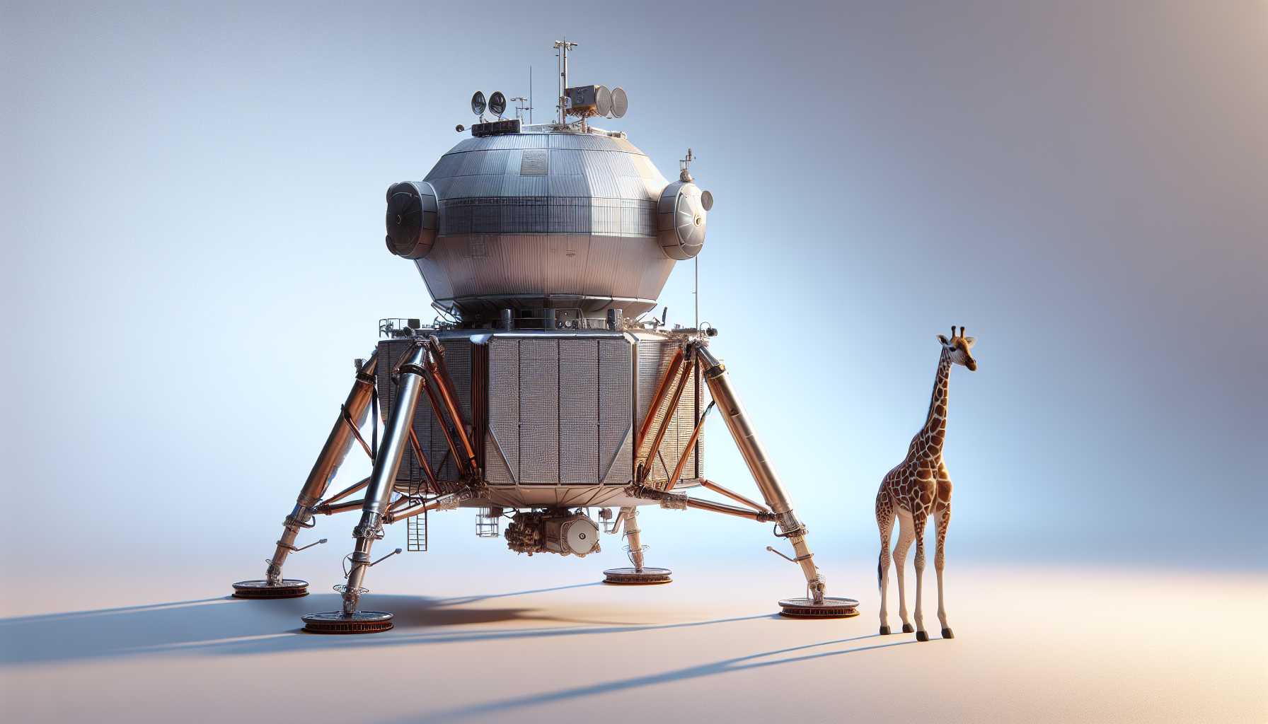 Digital rendering of the Intuitive Machines' Nova-C class lander compared to a giraffe for scale