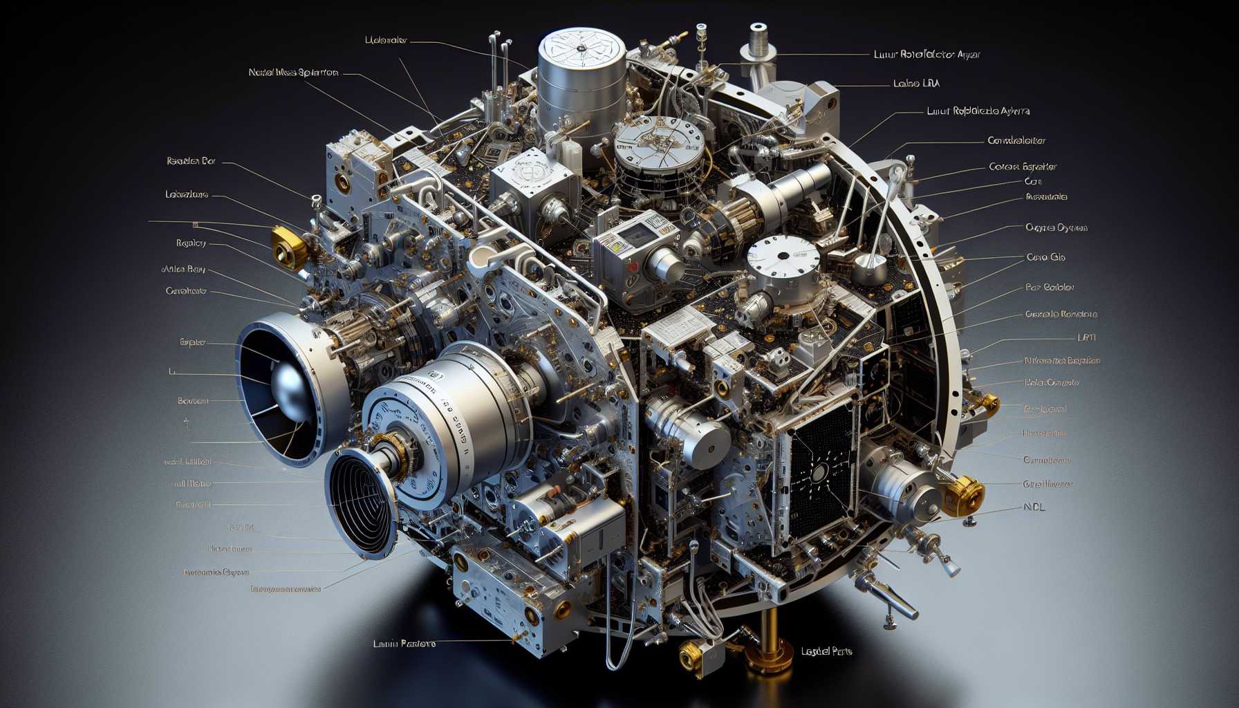 Visualization of the key instruments on the Odysseus lander including LRA and NDL