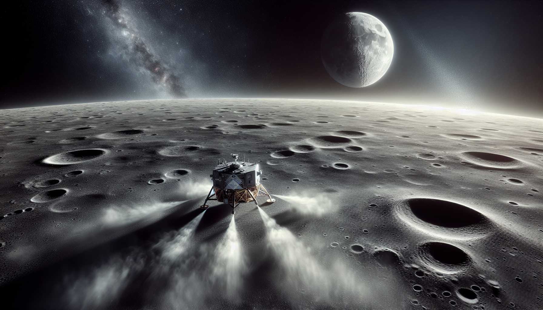 Artistic representation of lunar dust plumes during touchdown of a lunar lander