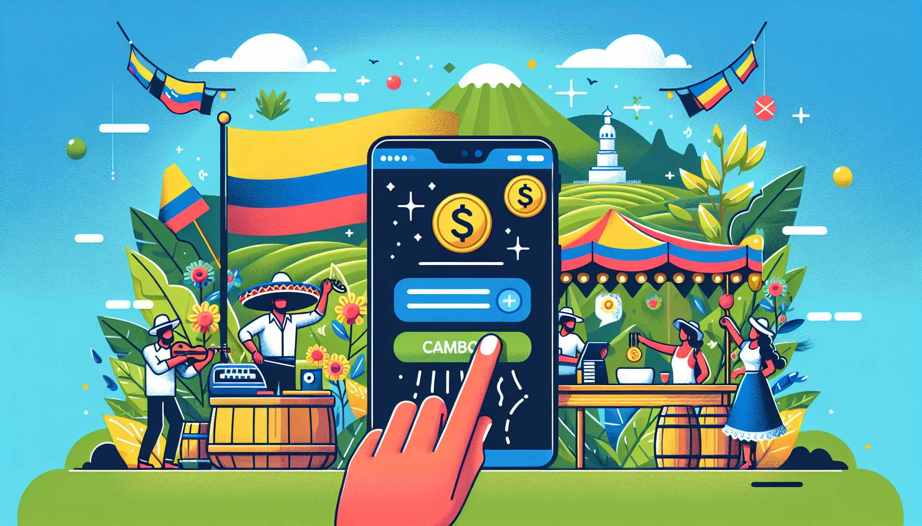 digital payment transaction on a smartphone in Colombia with cultural elements