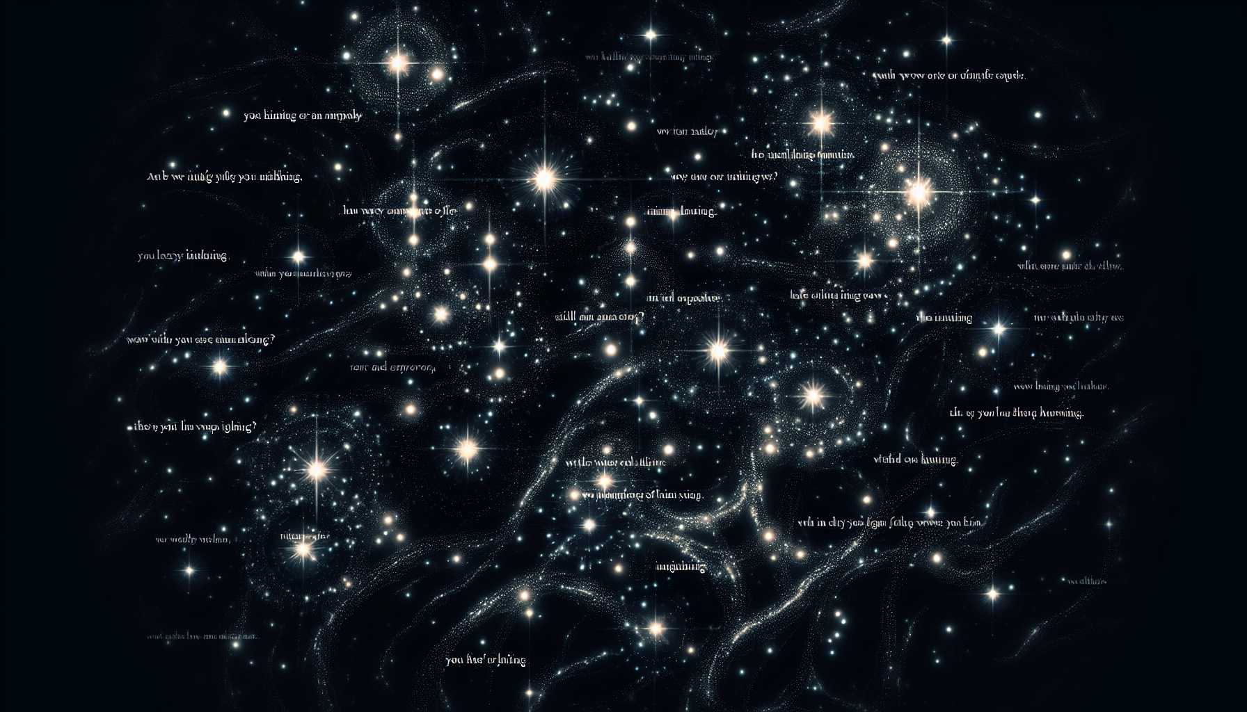 Animation of twinkling stars with descriptive text prompts