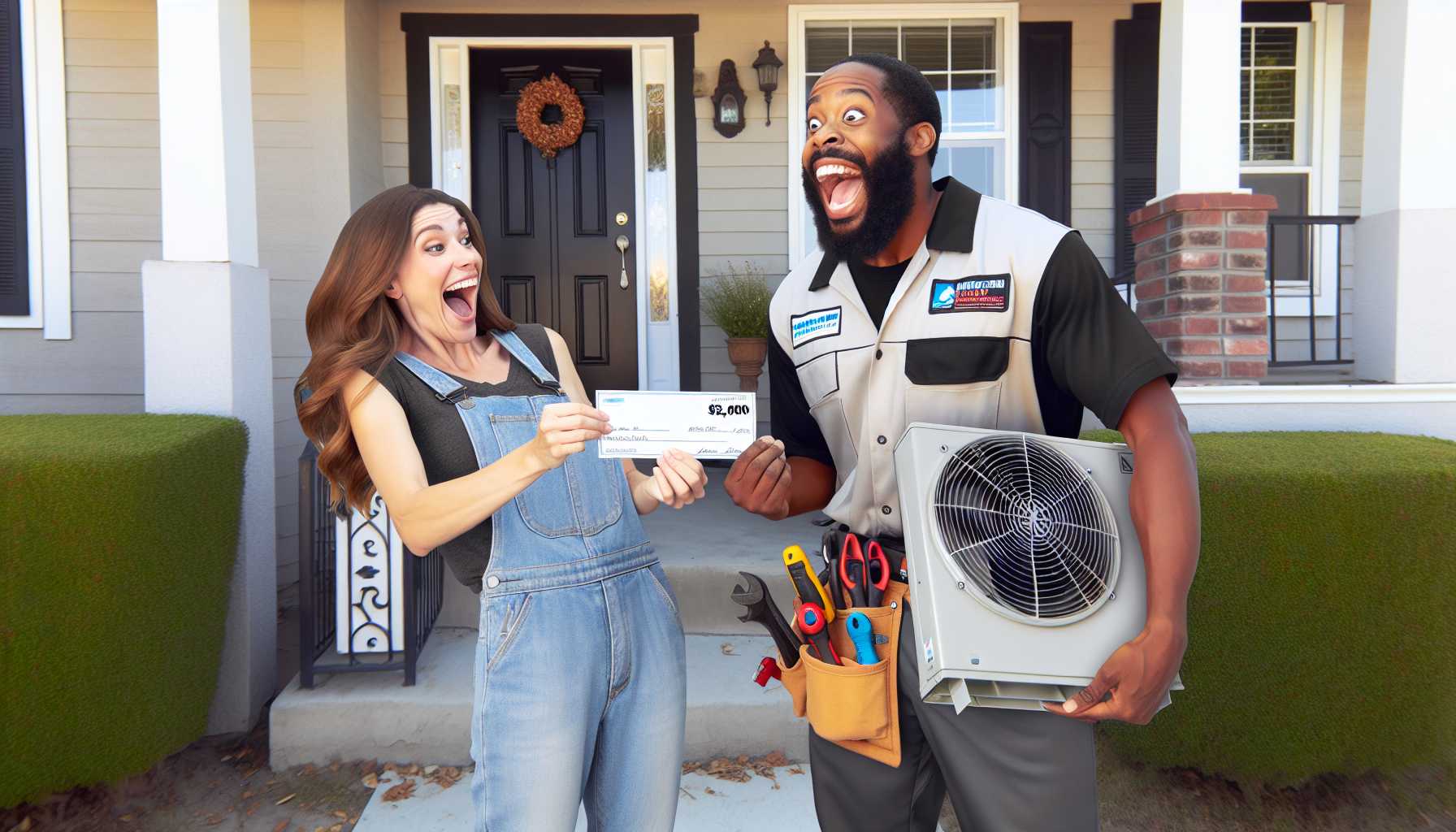 a homeowner receiving a $2,000 check for installing a heat pump