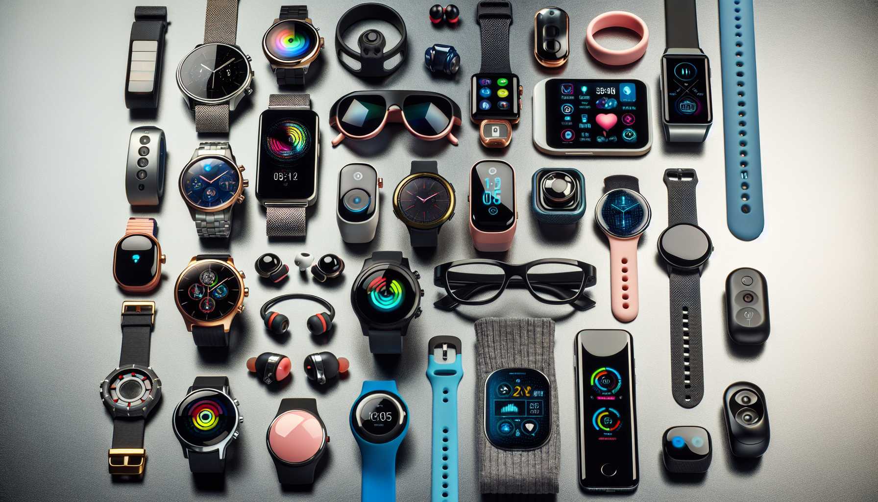 assortment of wearable tech gadgets