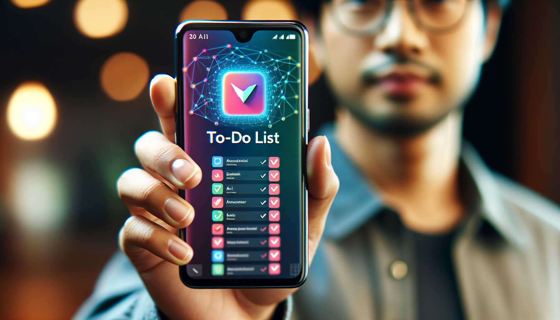 AI To-do list application on a smartphone screen held in a hand
