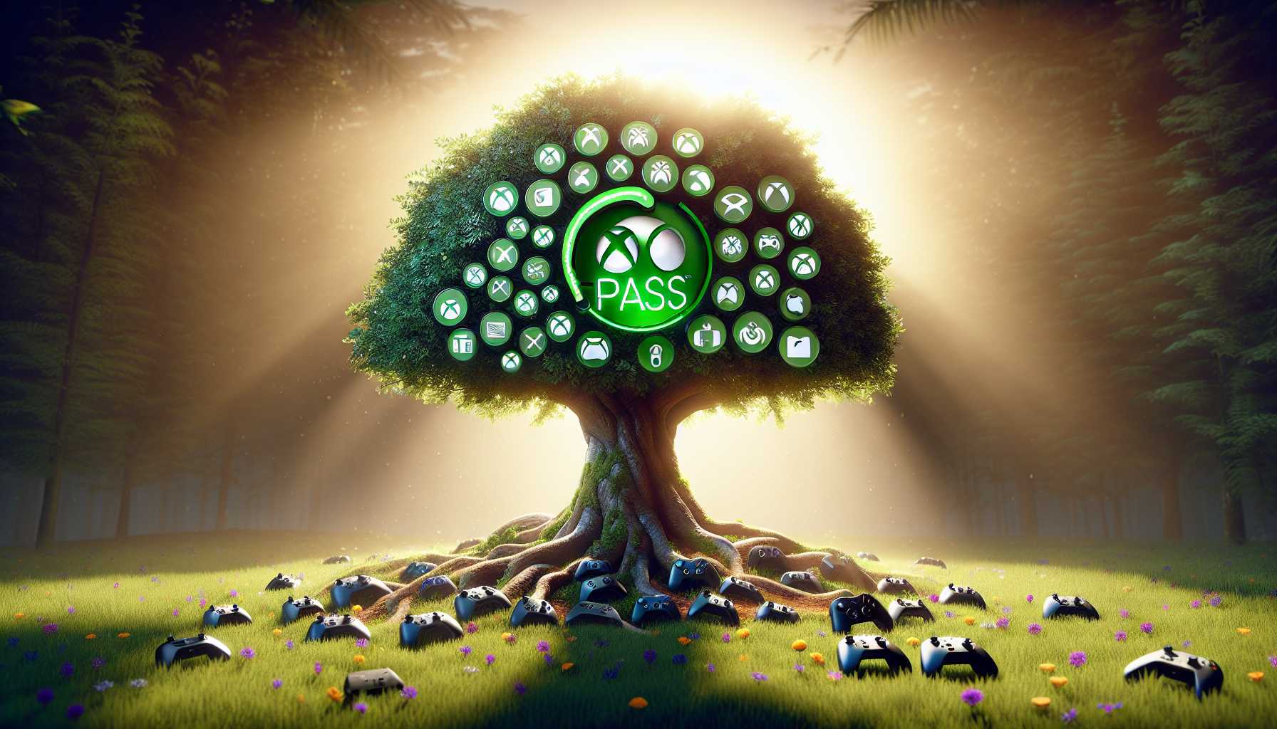 Microsoft Game Pass service visualized as a growing tree