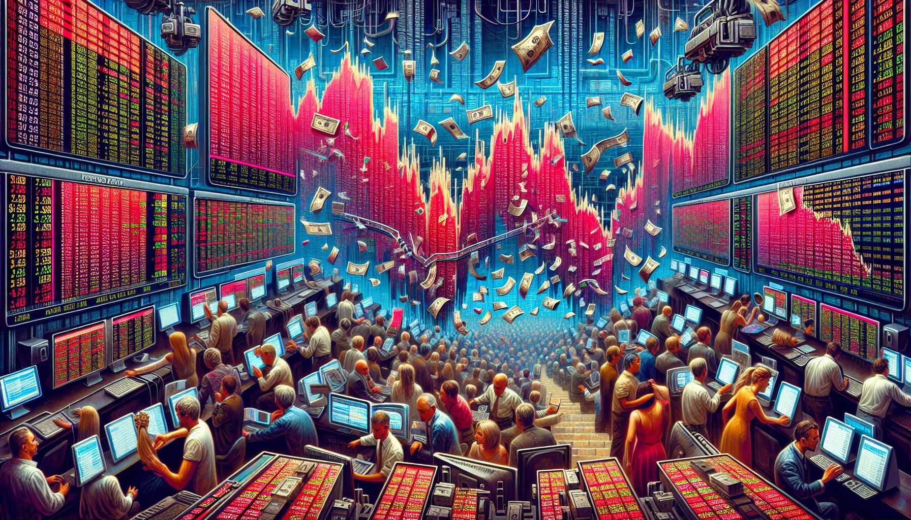 stock market crash with technology graphics