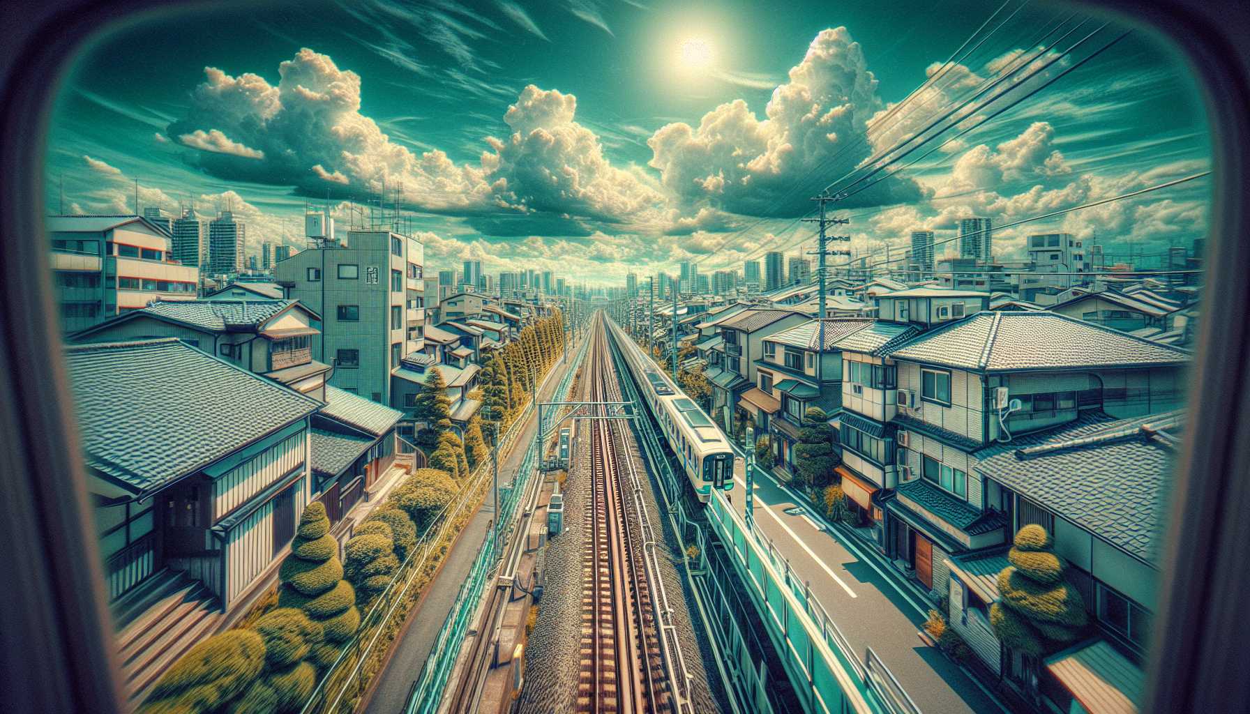 photorealistic video generation from a text prompt showing Tokyo suburbs from a train window