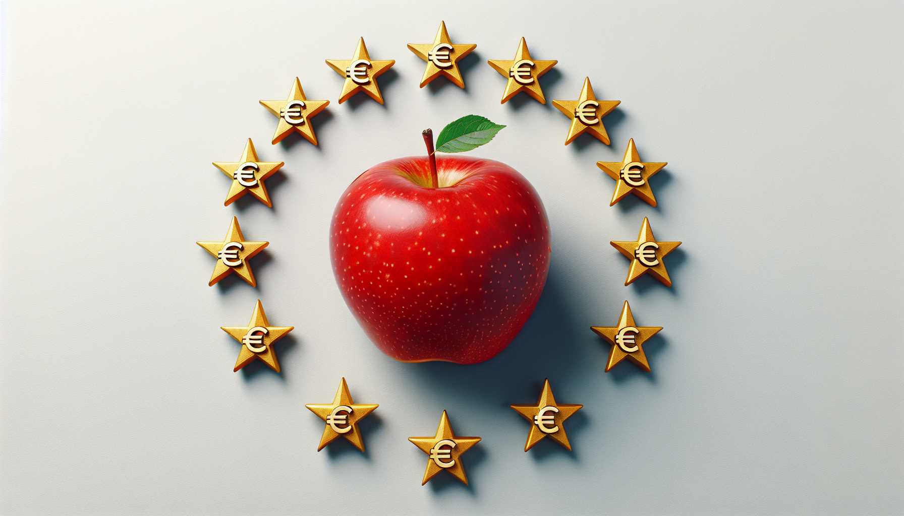 an illustration of an apple surrounded by EU stars and money symbols