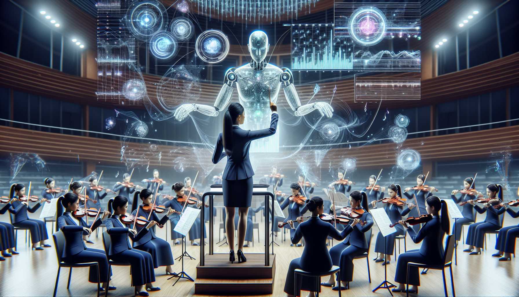 a data professional conducting an orchestra of AI and data elements