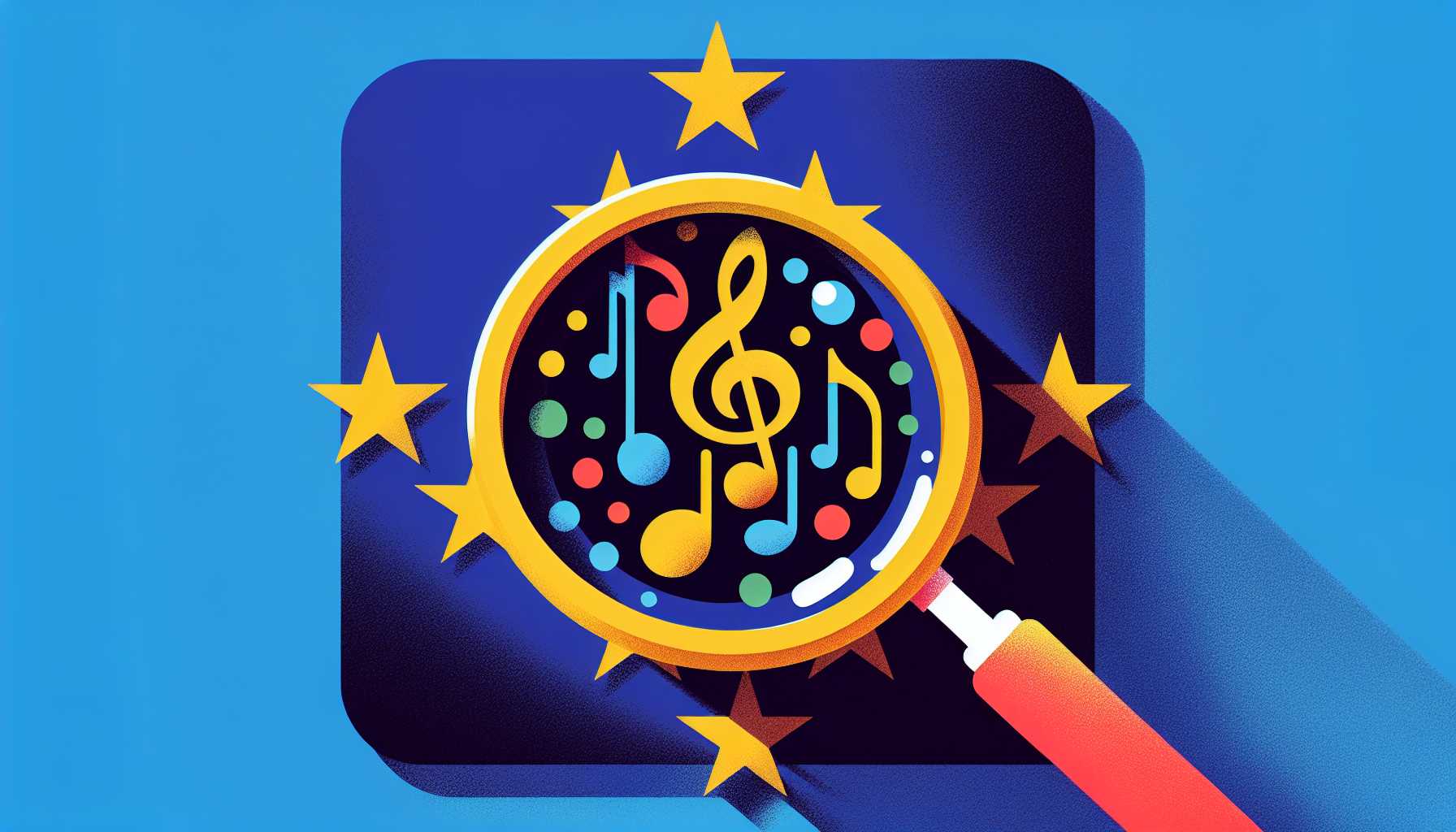 European Union flag with magnifying glass inspecting TikTok logo