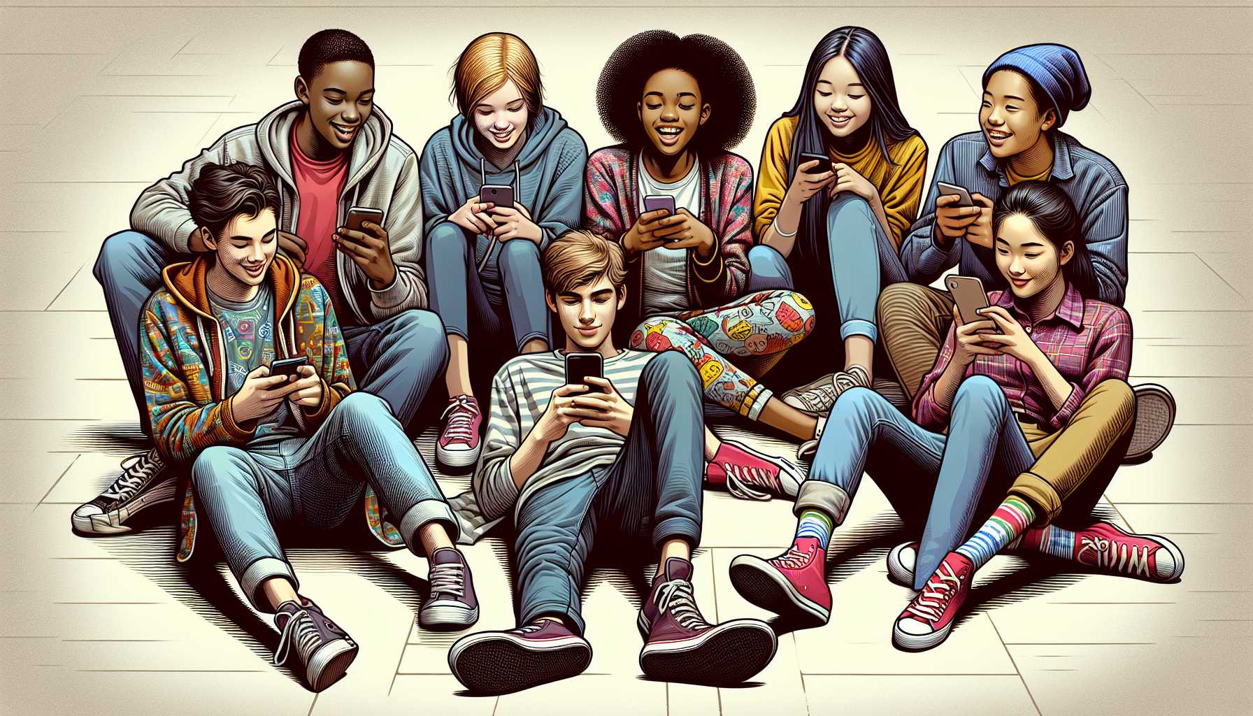 a group of teenagers using social media on their phones