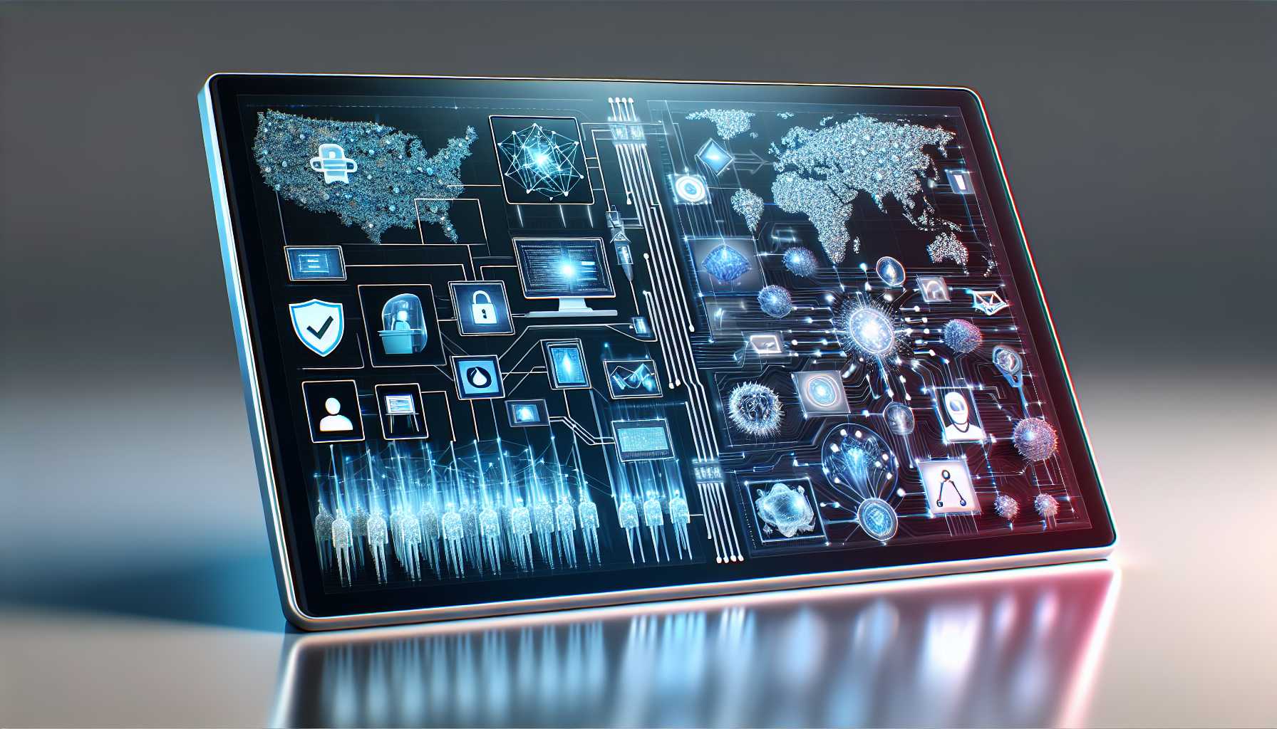 digital touchscreen displaying election protection and artificial intelligence tools