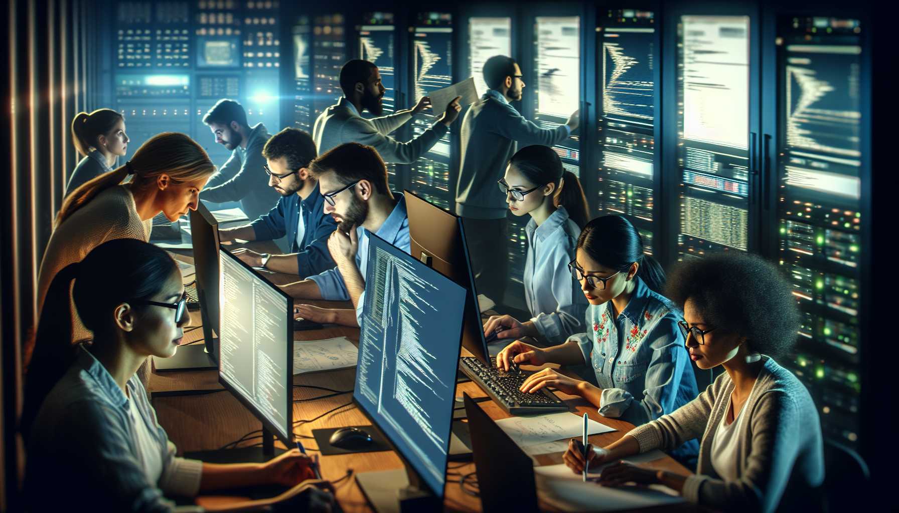 AI safety research team working on computers