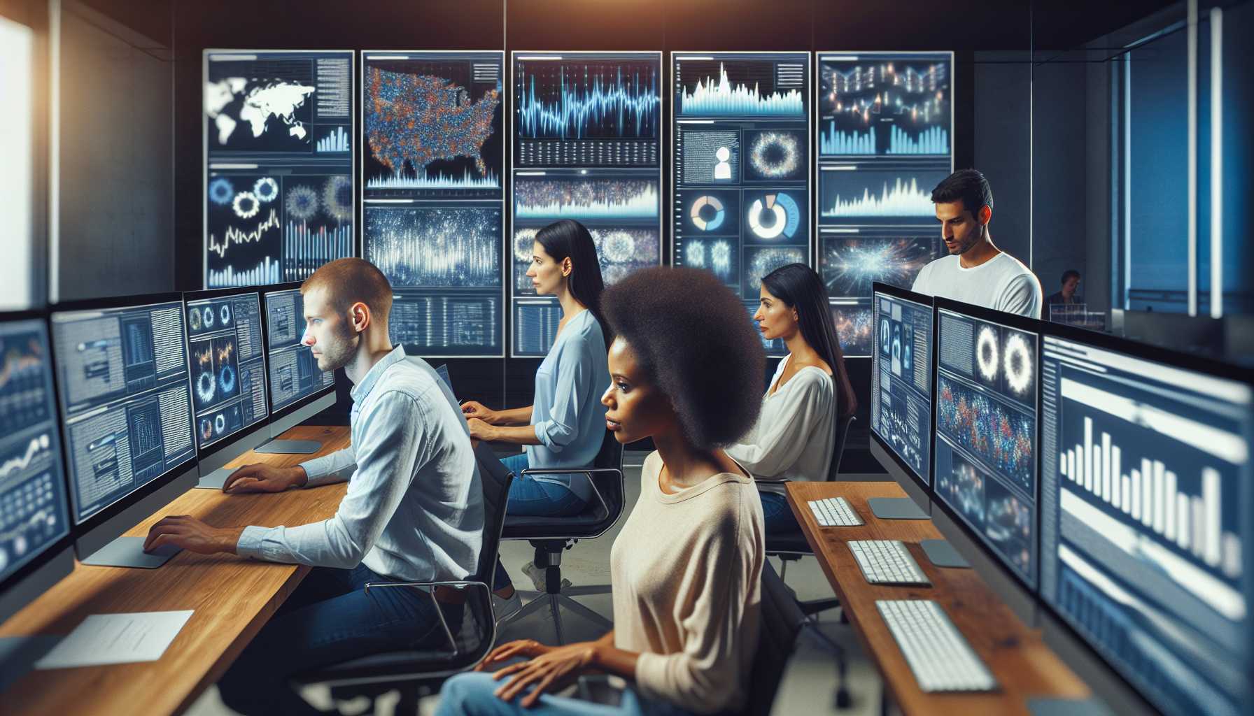 data scientists analyzing consumer behavior patterns on monitors