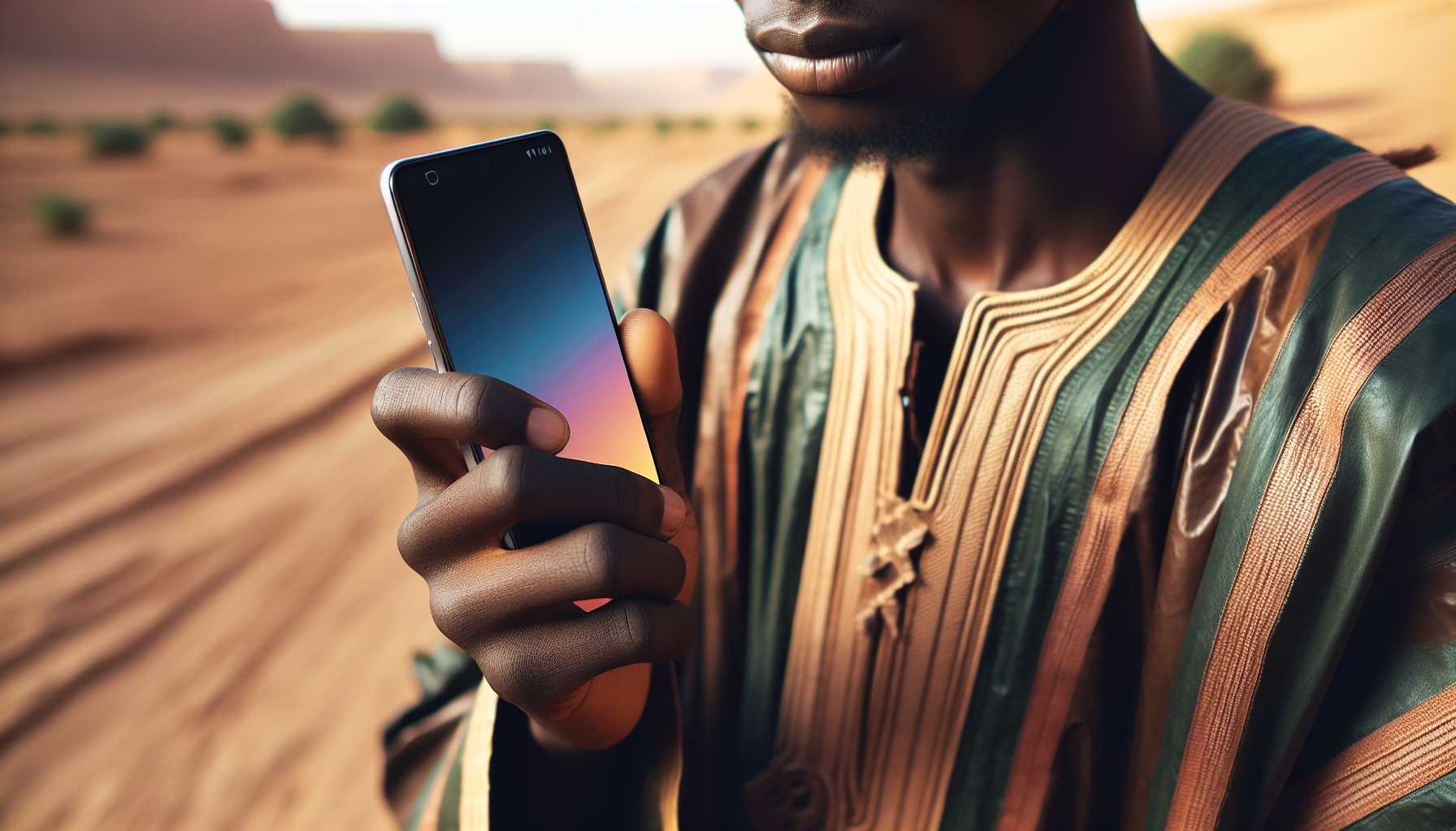 A smartphone in the hand of a person in Mali