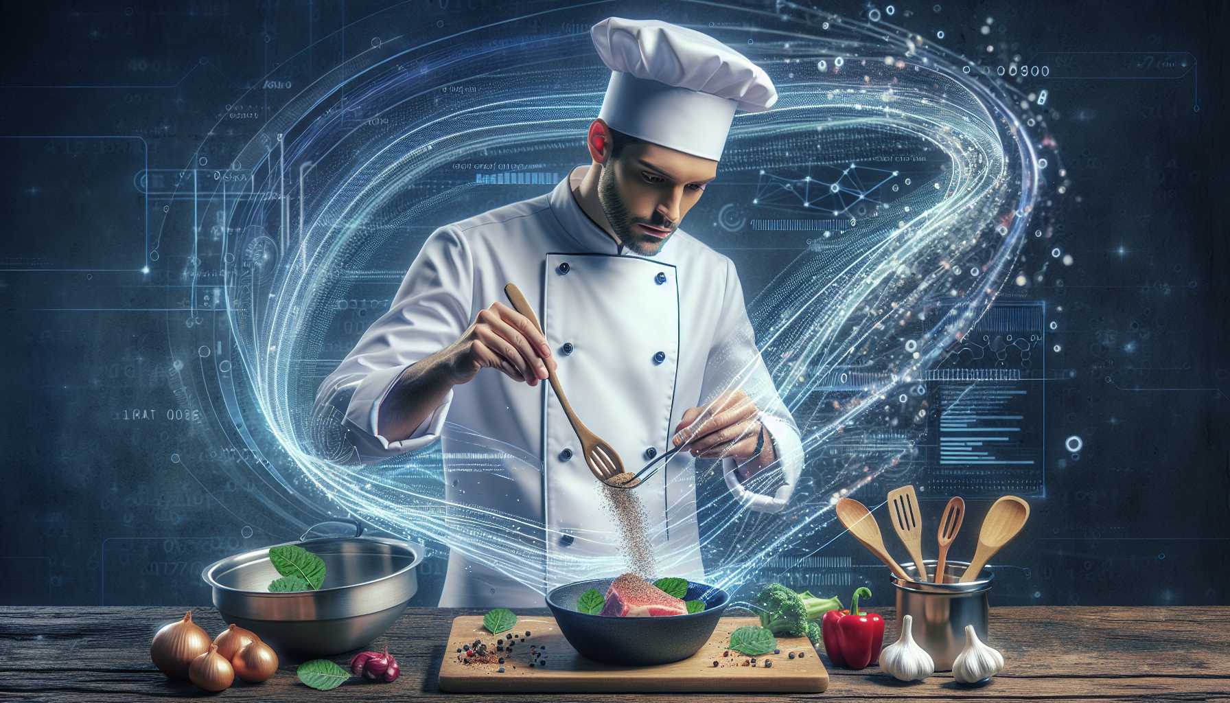 a chef delicately adding seasoning to a dish representing AI data selection