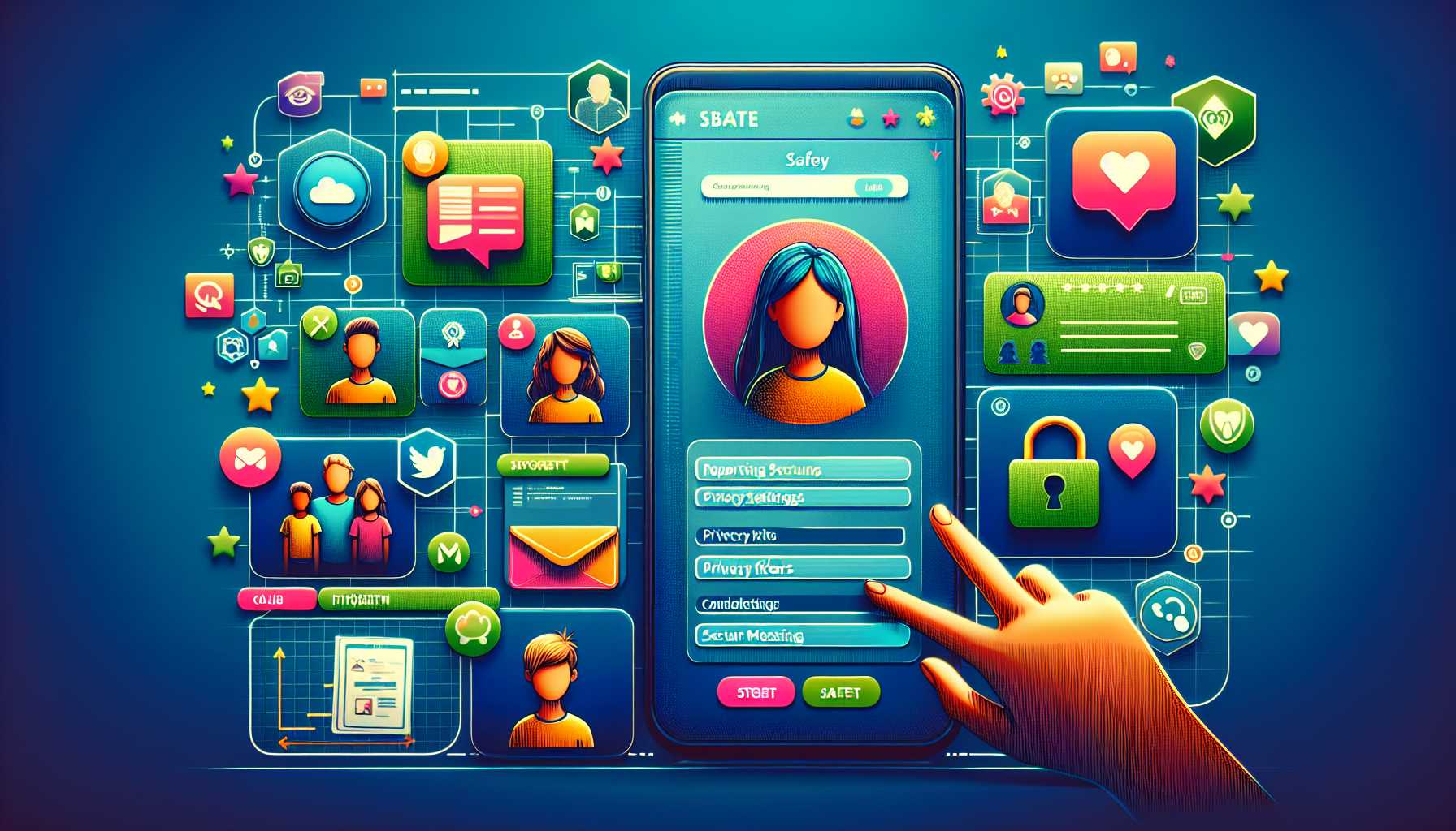 concept image of a social media platform with child protection and safety features