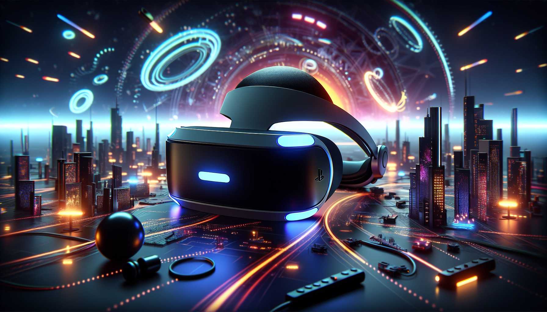 playstation VR headset with a futuristic background