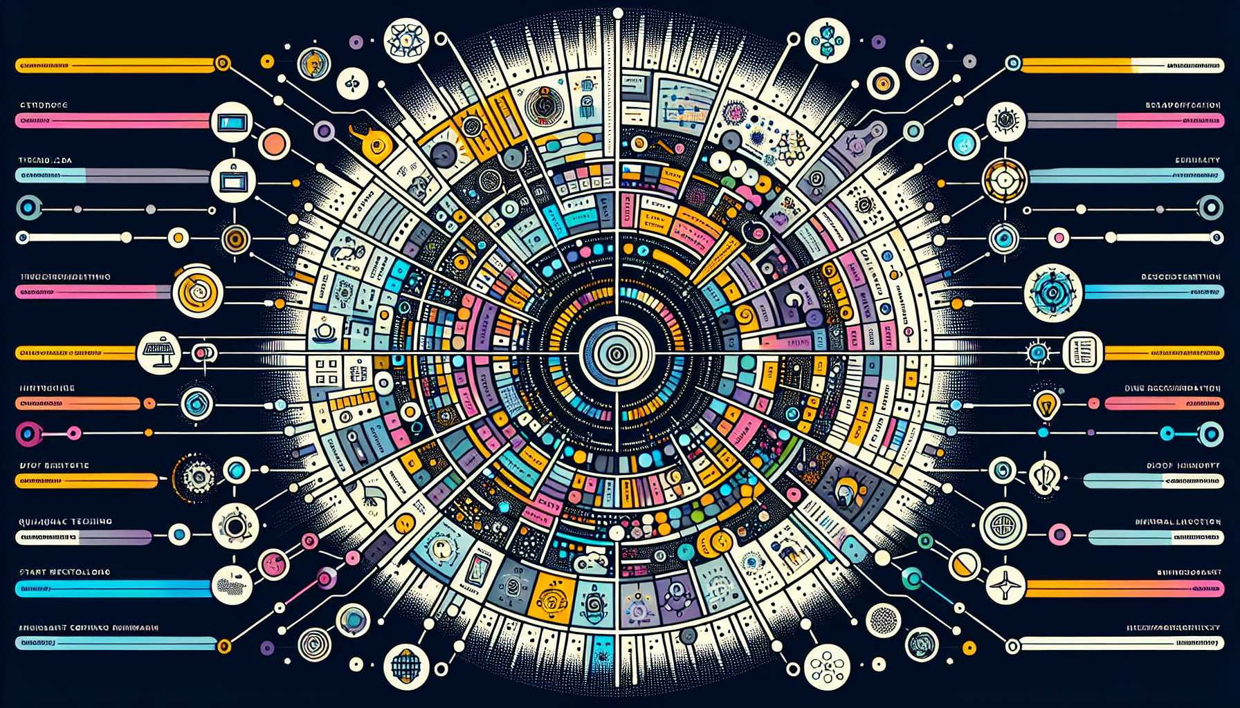 an intricate technology radar chart representing various emerging technologies at different stages of adoption