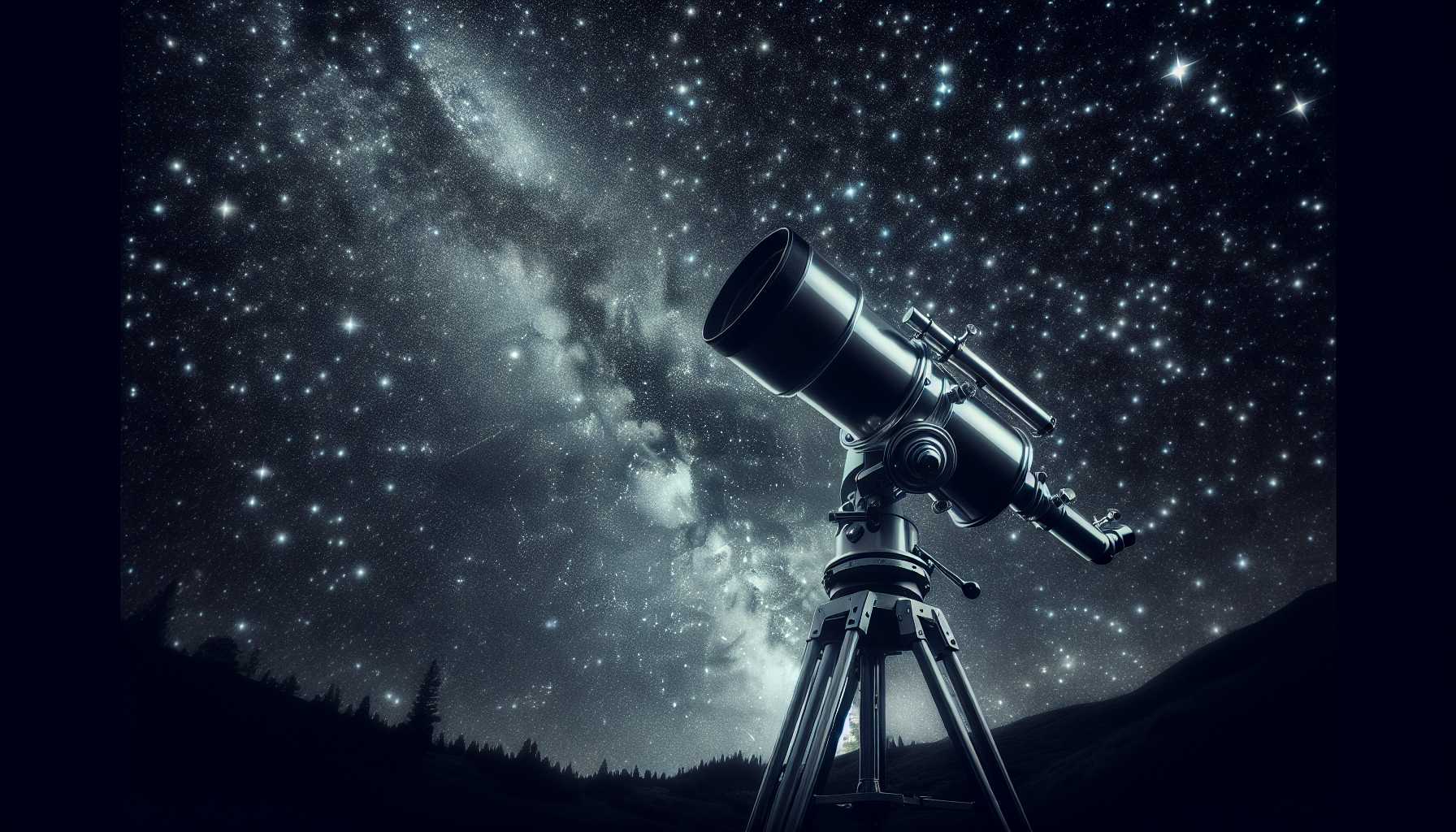 a telescope pointing towards a starry sky