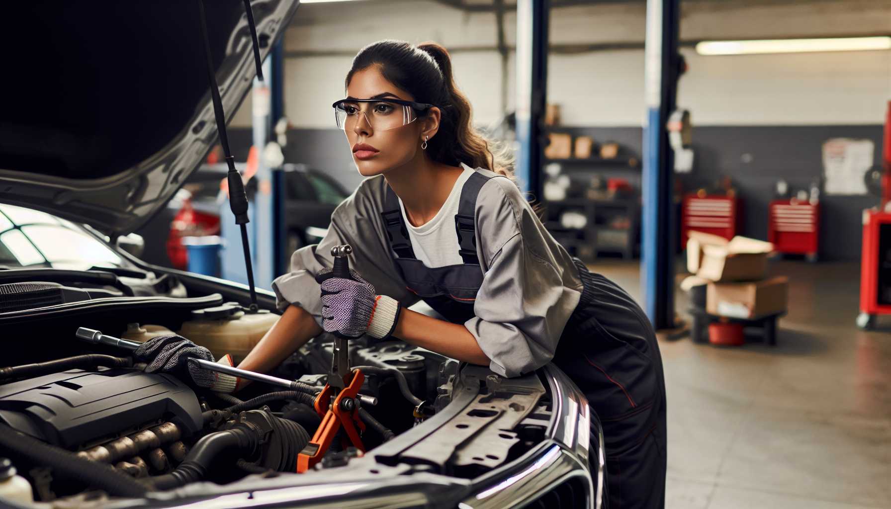 a car being serviced by a mechanic