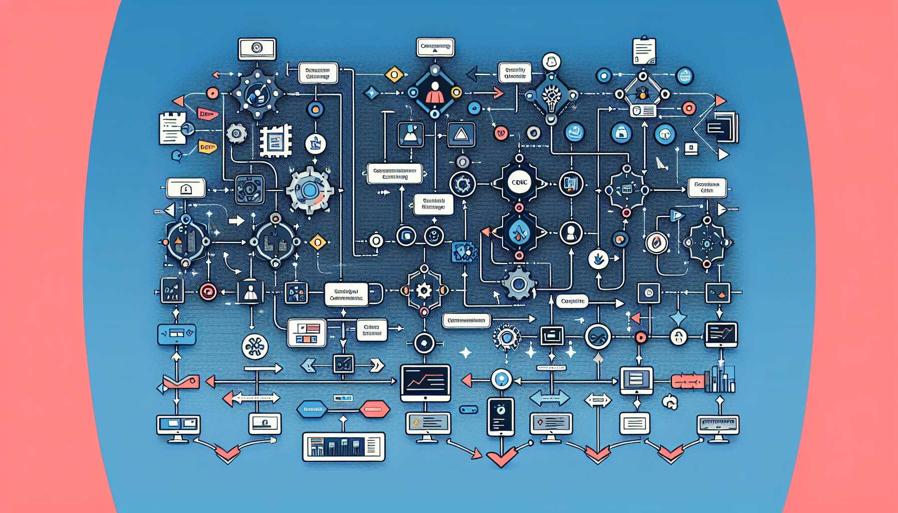 An organizational chart illustrating a product team adapting to technology shifts with different strategies and frameworks depicted as interconnected segments