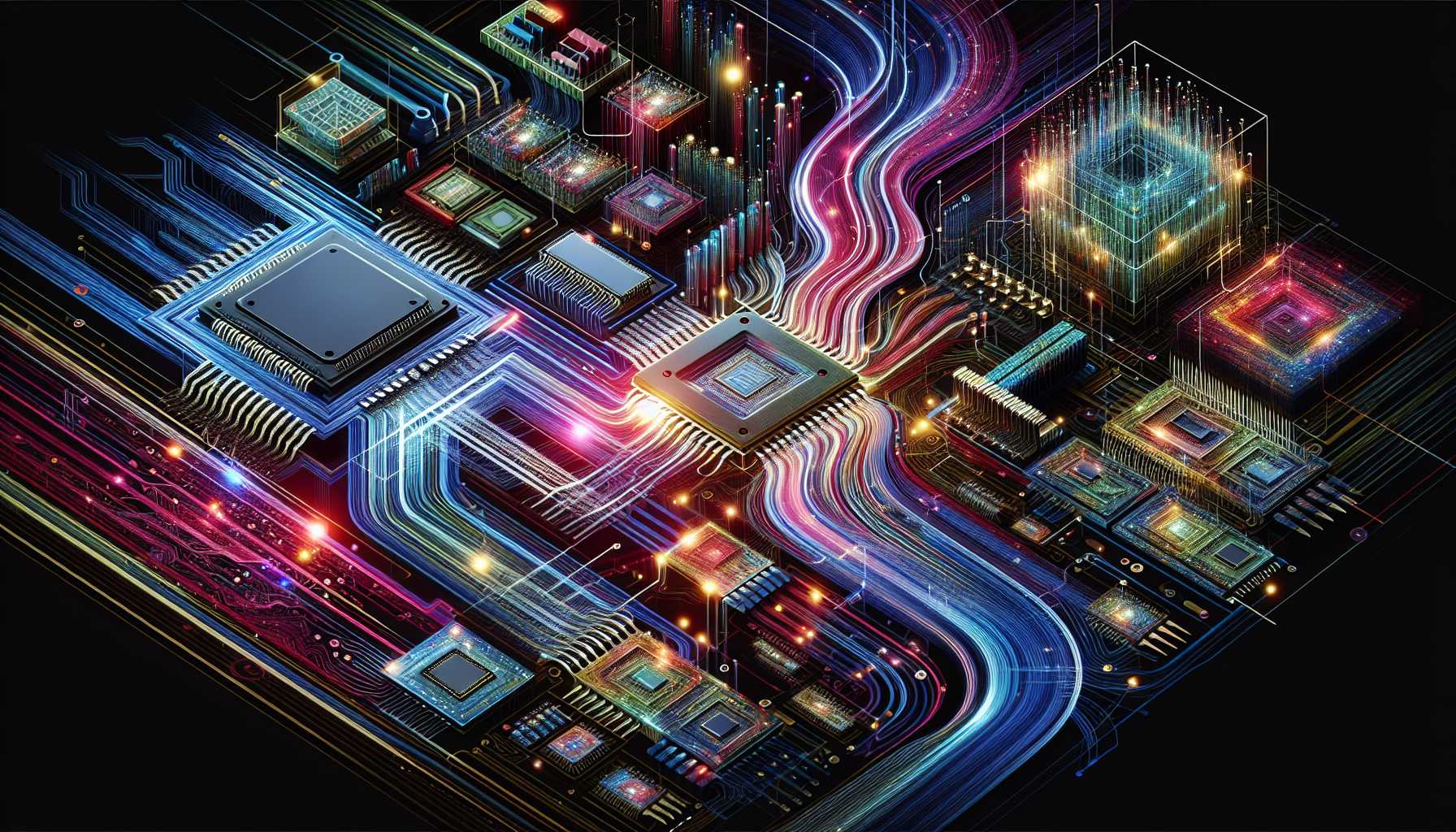 electronics chips and data streaming in abstract representation