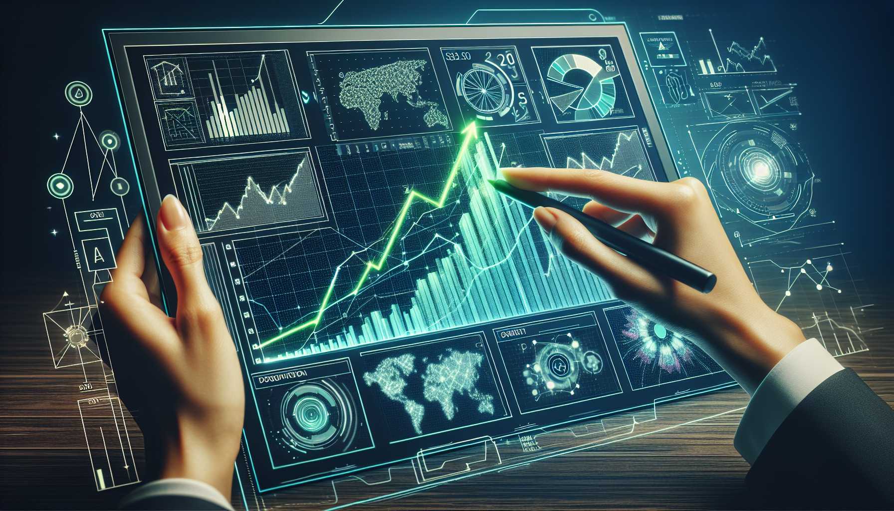 AI sketchpad concept with stocks growth