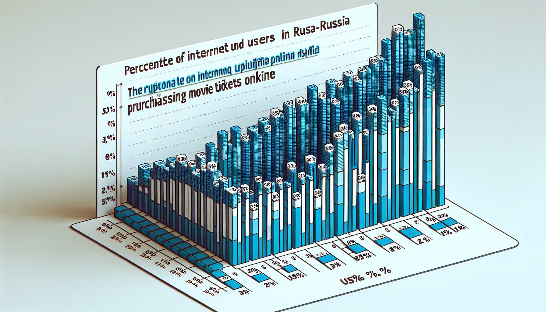 a graph showing the percentage of internet users in Russia who use online platforms to purchase movie tickets