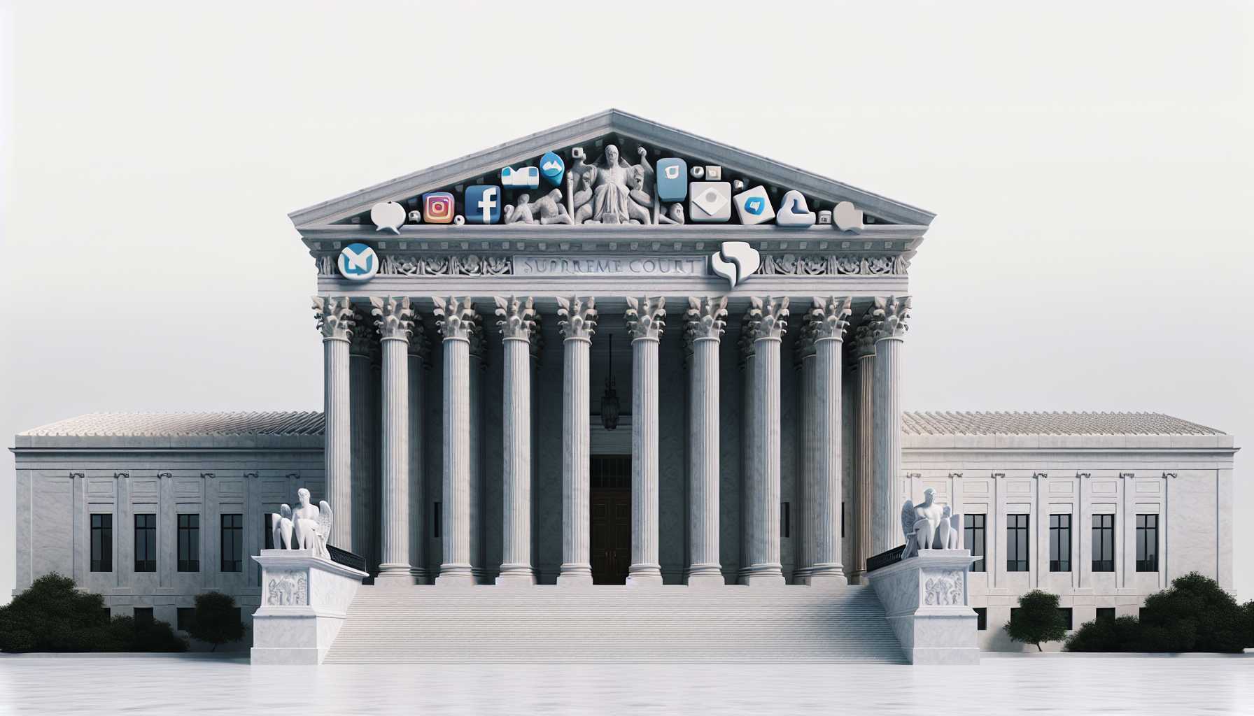 Supreme Court building with social media platform logos