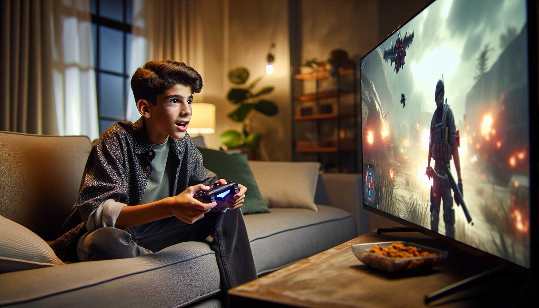 Teenager playing video games on a console