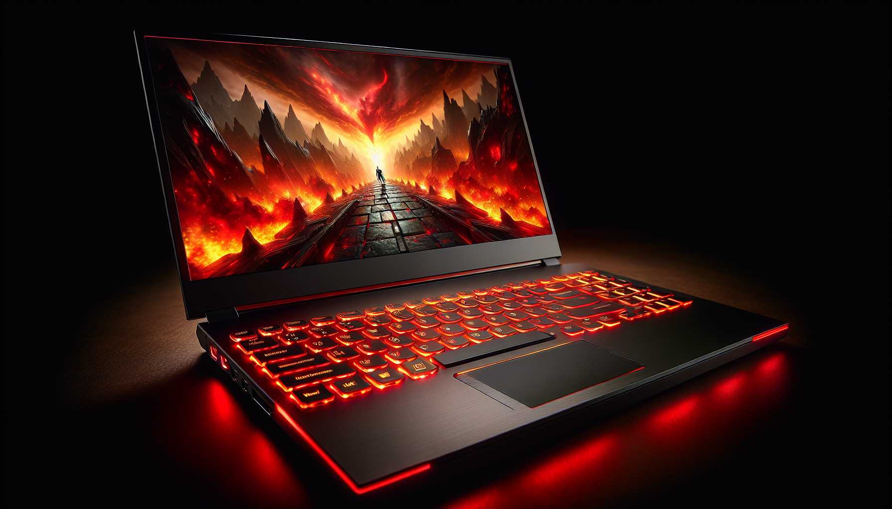 Gaming laptop with red backlit keyboard