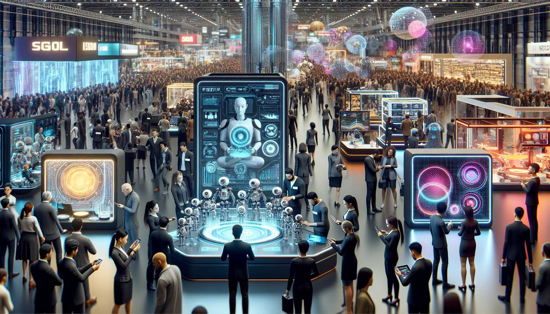 Futuristic gadgets and technology at a global tech exhibition