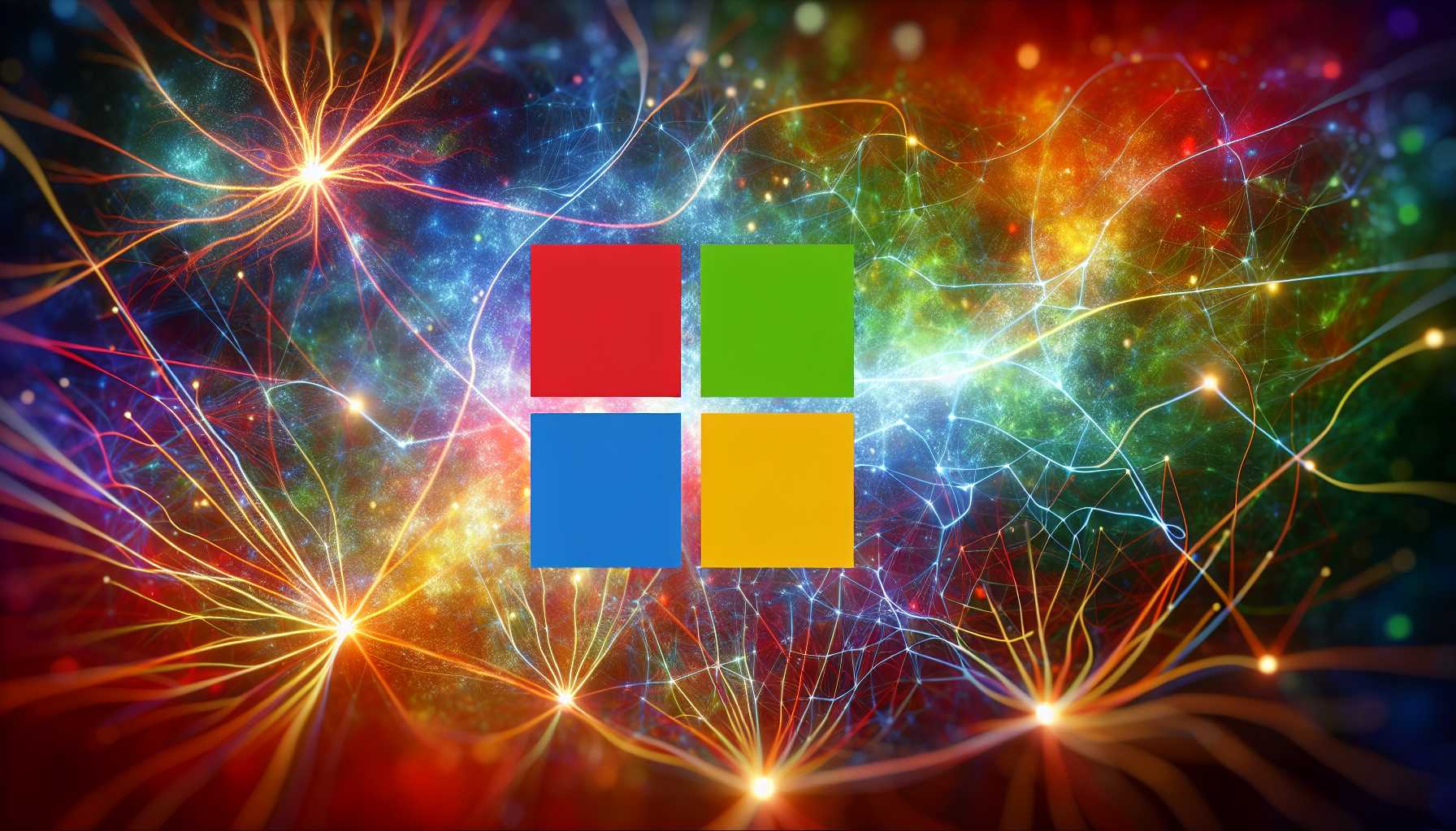 Microsoft logo with abstract AI neural network background