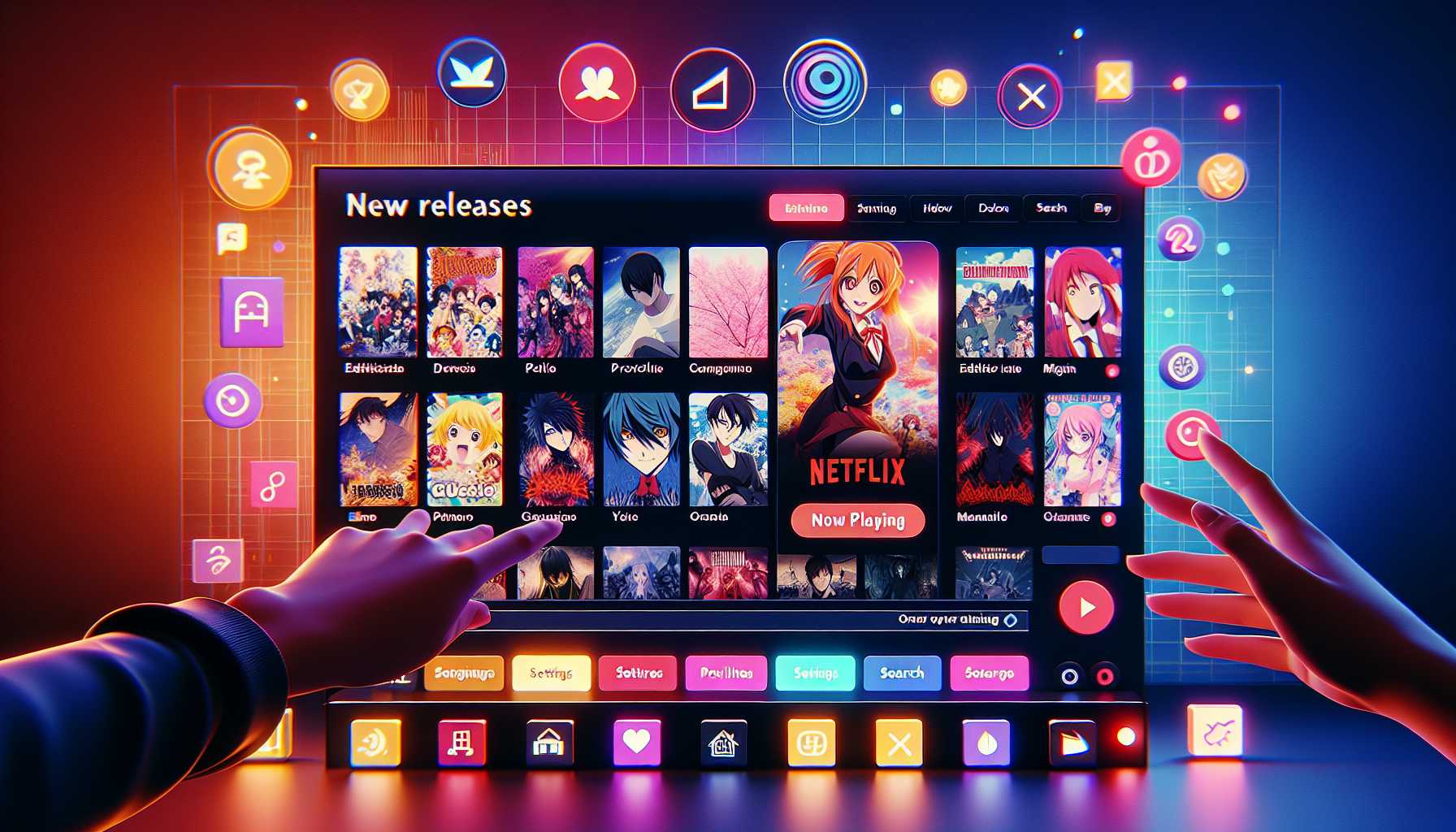 anime streaming service interface on a digital screen