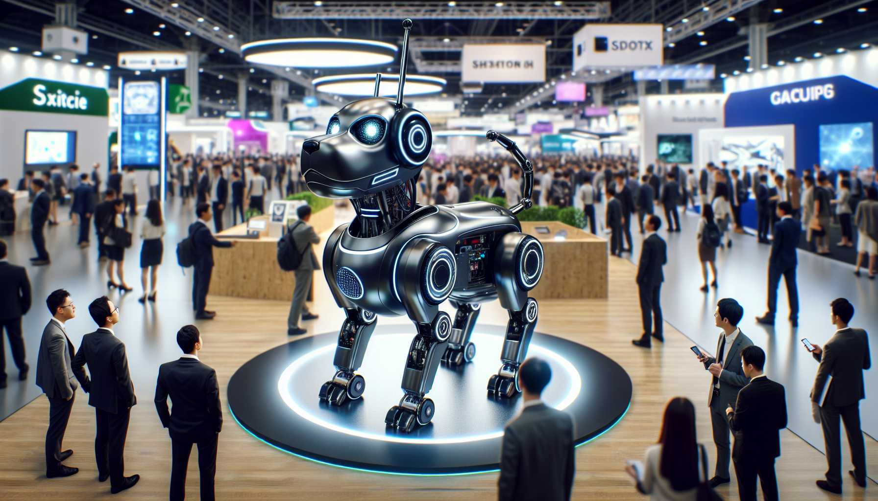 futuristic robot dog at a technology expo