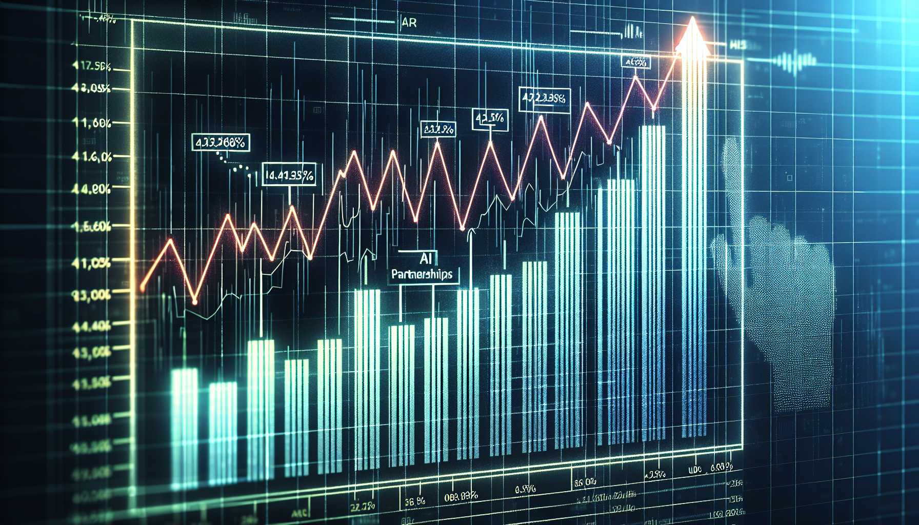 A surge in stocks graph representing AI partnerships