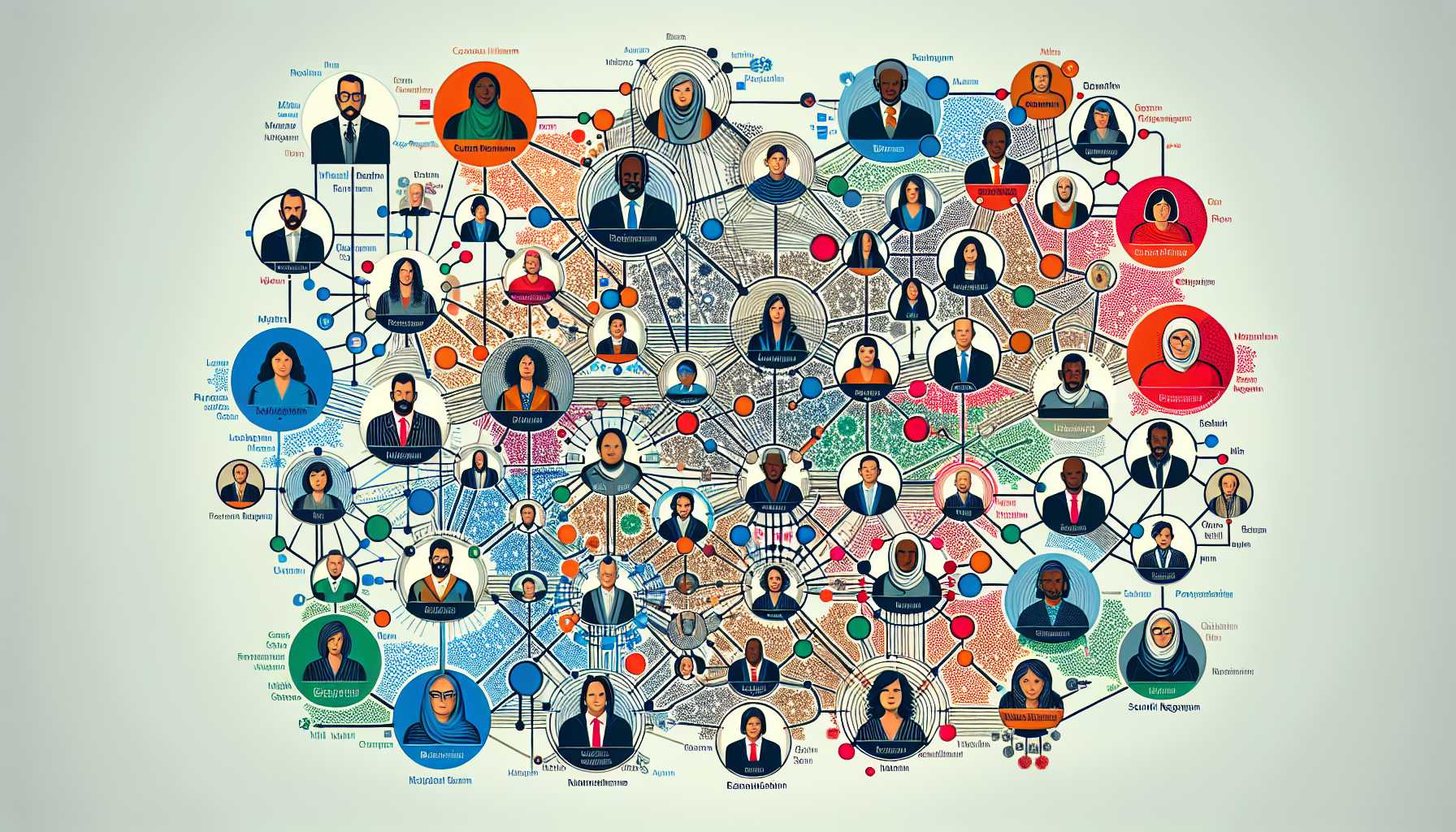 an organizational chart showcasing remote cross-functional teams working collaboratively with interconnected nodes