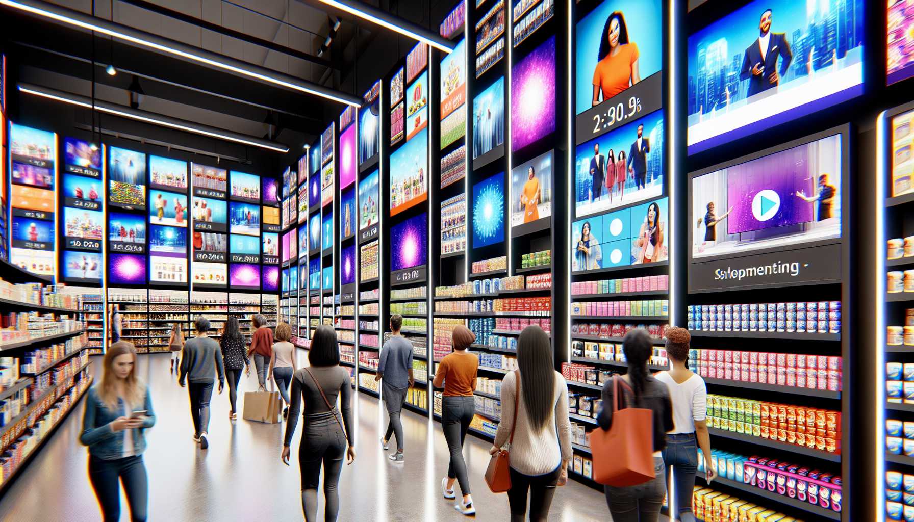 a Walmart store aisle converted into an interactive TV shopping experience