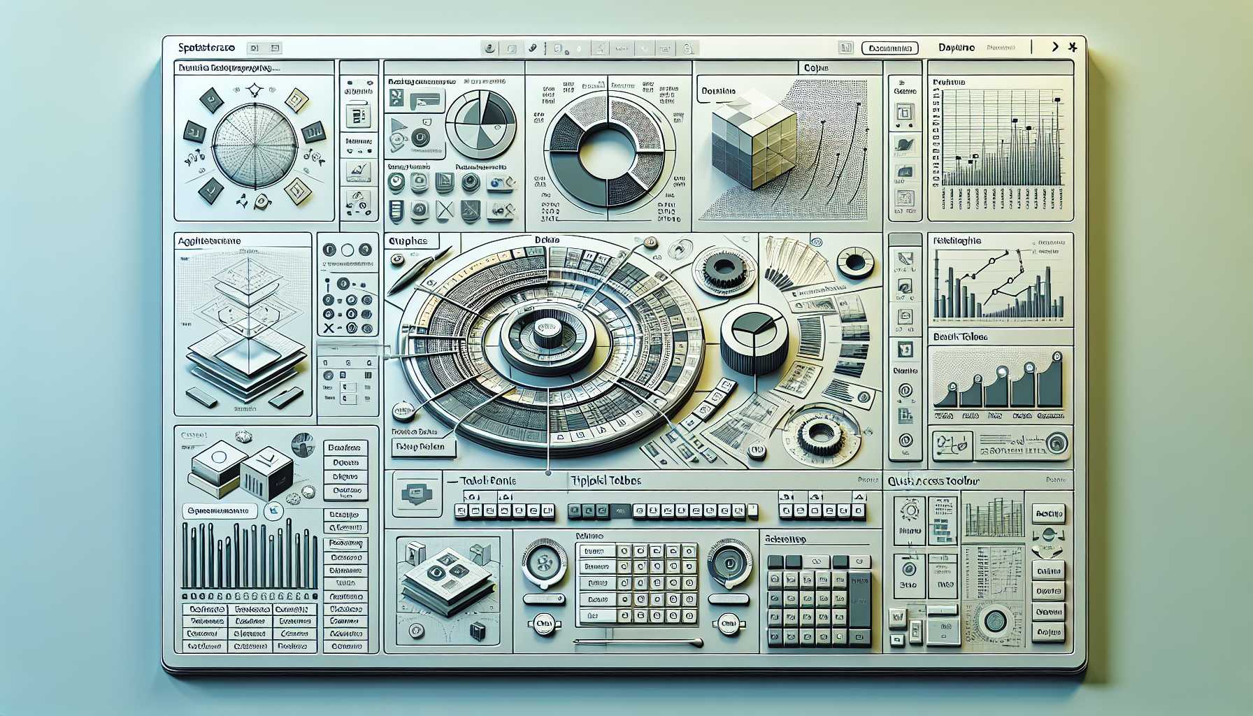 the interface of a high speed, high performance spreadsheet software with complex data sets and analytics tools visible